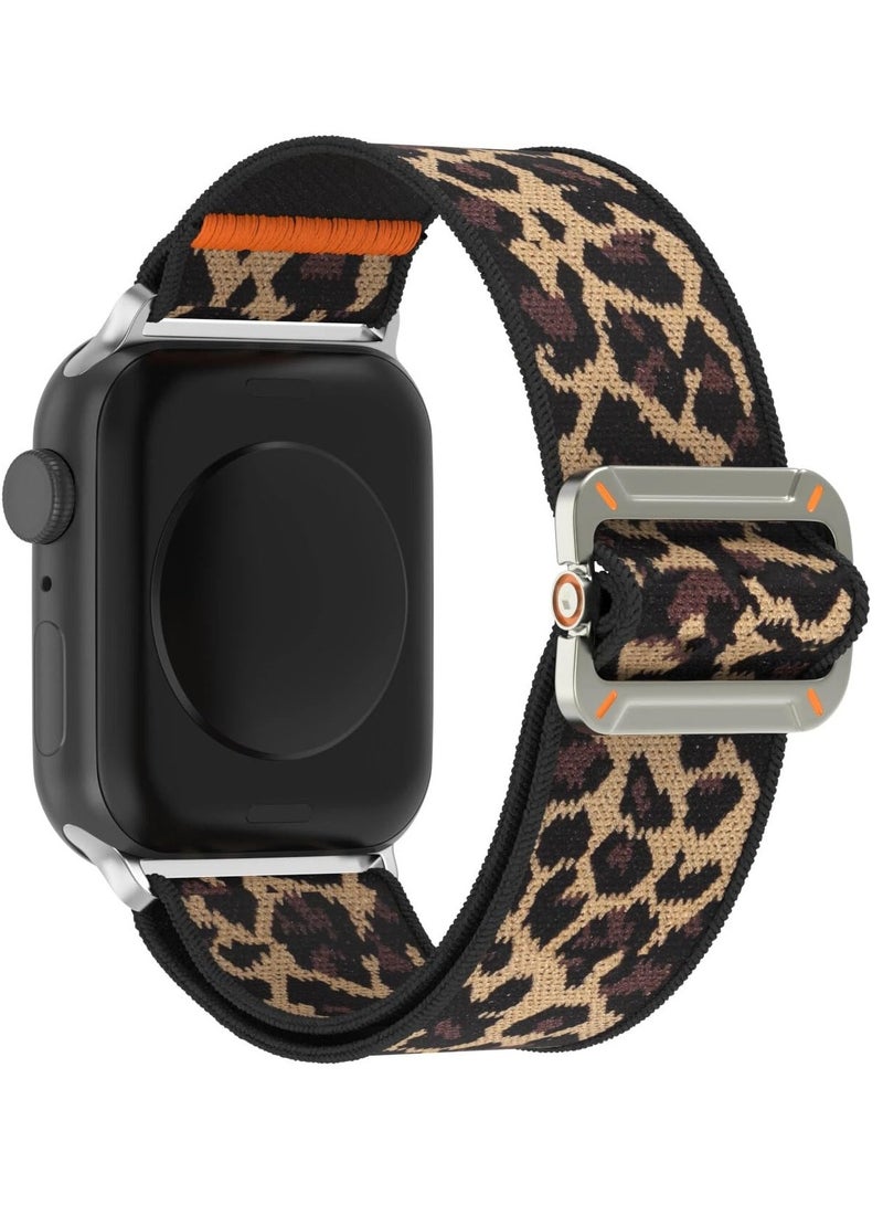 حزام نايلون قابل للتعديل لساعة Apple Watch Series 10/9/8/7/6/5/Ultra 2/Ultra - 49 مم 44 مم 45 مم 42 مم 46 مم مع مشبك معدني (بني نمر) - Image 1